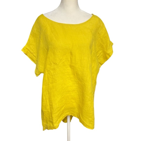 Terzo Millennio Women Yellow Mustard 100 % Linen Blouse Size M Button Back Light - Picture 4 of 10